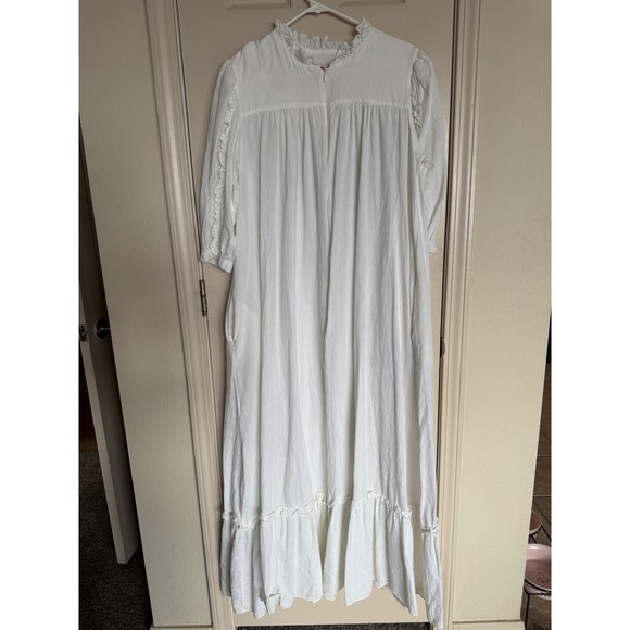 VTG David Brown Boutique‎ White Cotton Maxi Dress Ruffle Trim Cottagecore M q2 - Picture 2 of 8
